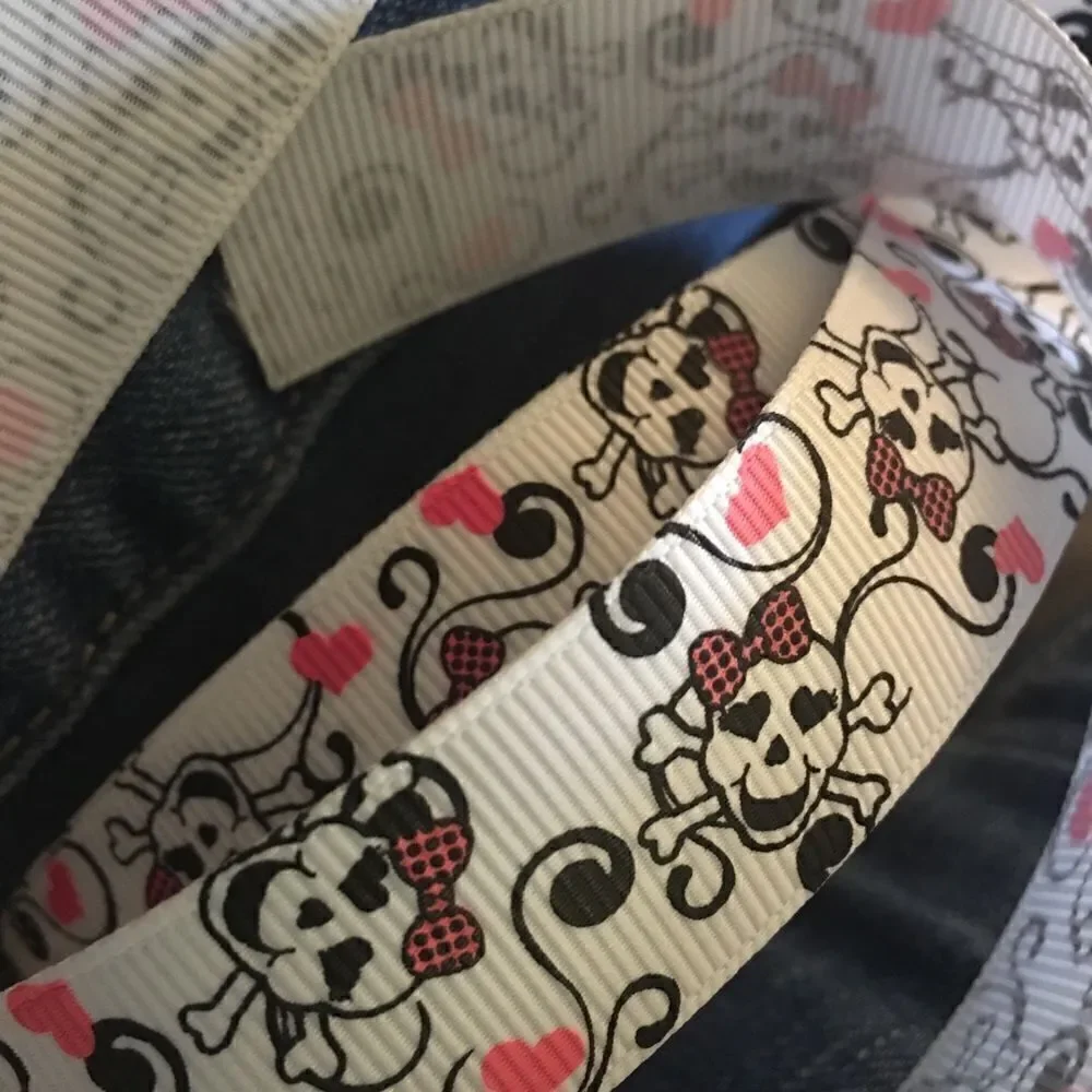 grosgrain Ribbon 7/8” NEW 5 yards 5/$20 beauty skulls bow pink hearts scrolls